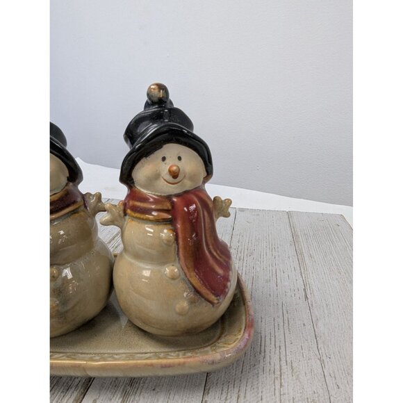 Snowmen Vintage Look Salt and Pepper Shakers with Tray 4 1/2"Tall - Picture 2 of 9